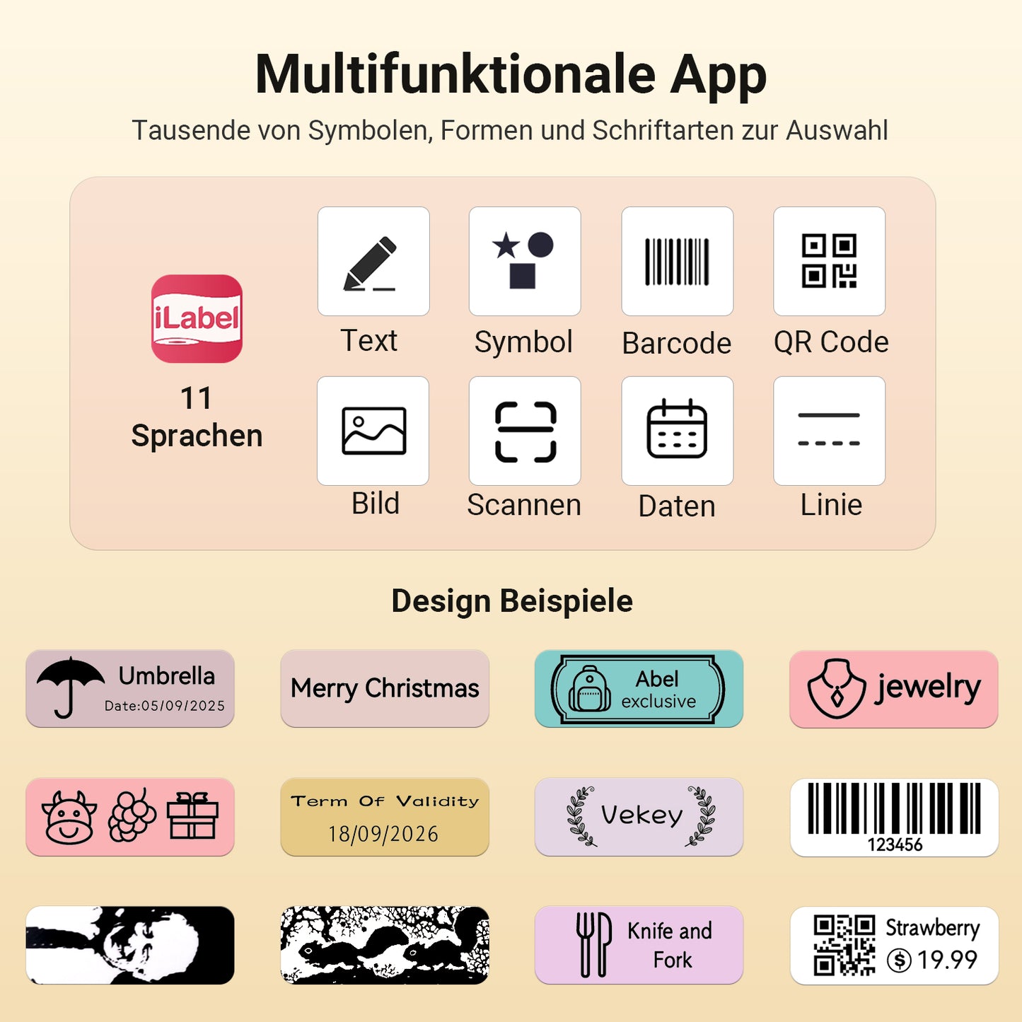 Tragbarer, tintenloser Thermodrucker mit Bluetooth, Klebeband, Schneidevorrichtung und Akku – August LBP160W