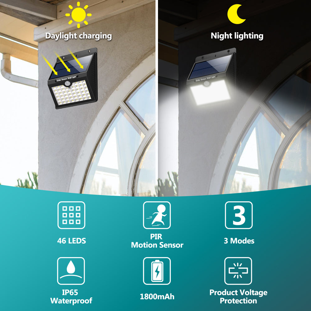 Solar Bewegungsmelder Sicherheitsleuchte für draußen, Schuppen, Zaun - 46 LED-Leuchten - LEC800
