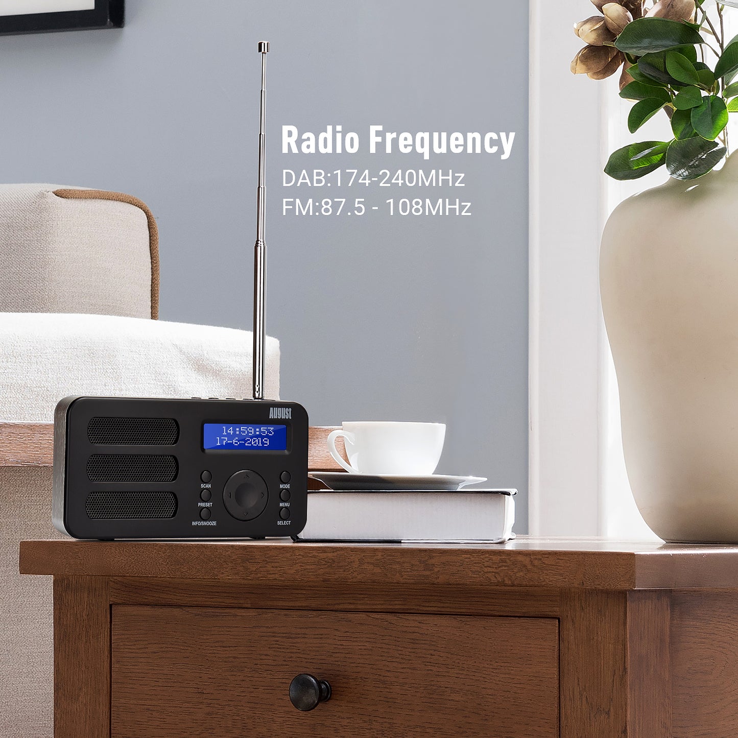 Tragbarers Radio DAB+ FM miniradio Uhr Wiederaufladbar AUX - August MB225