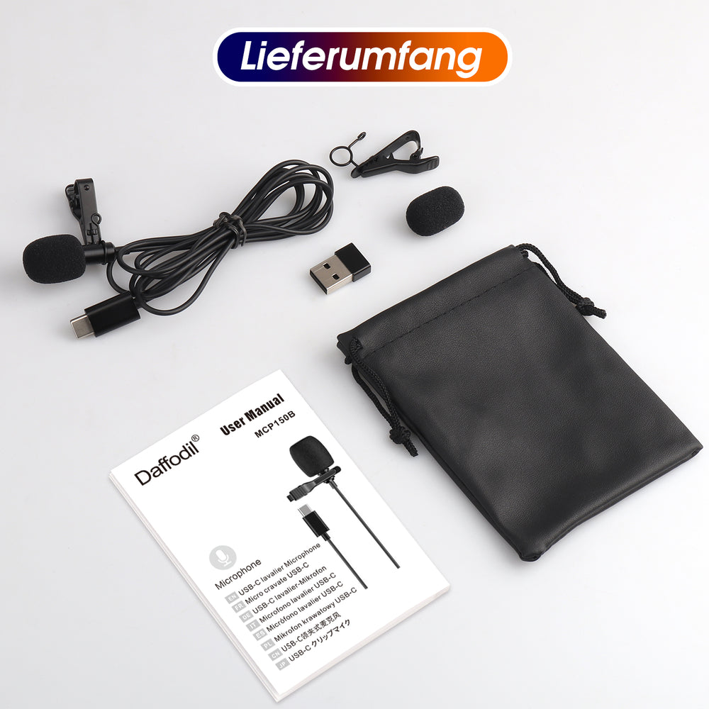 USB-C Lavaliermikrofon Ansteckmikrofon mit Kugelcharakteristik Clip Dynamisches professionelles Aufnahmegerät MCP150
