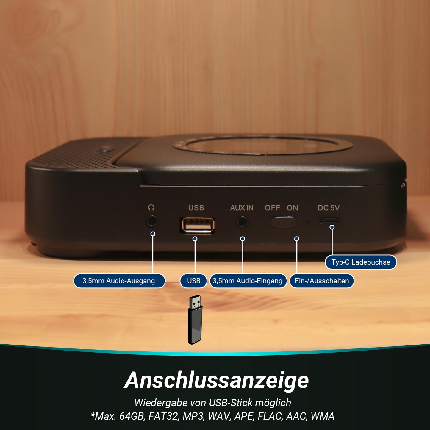 Tragbarer Musik CD-Player mit Bluetooth und MP3-USB Lautsprecher SE15