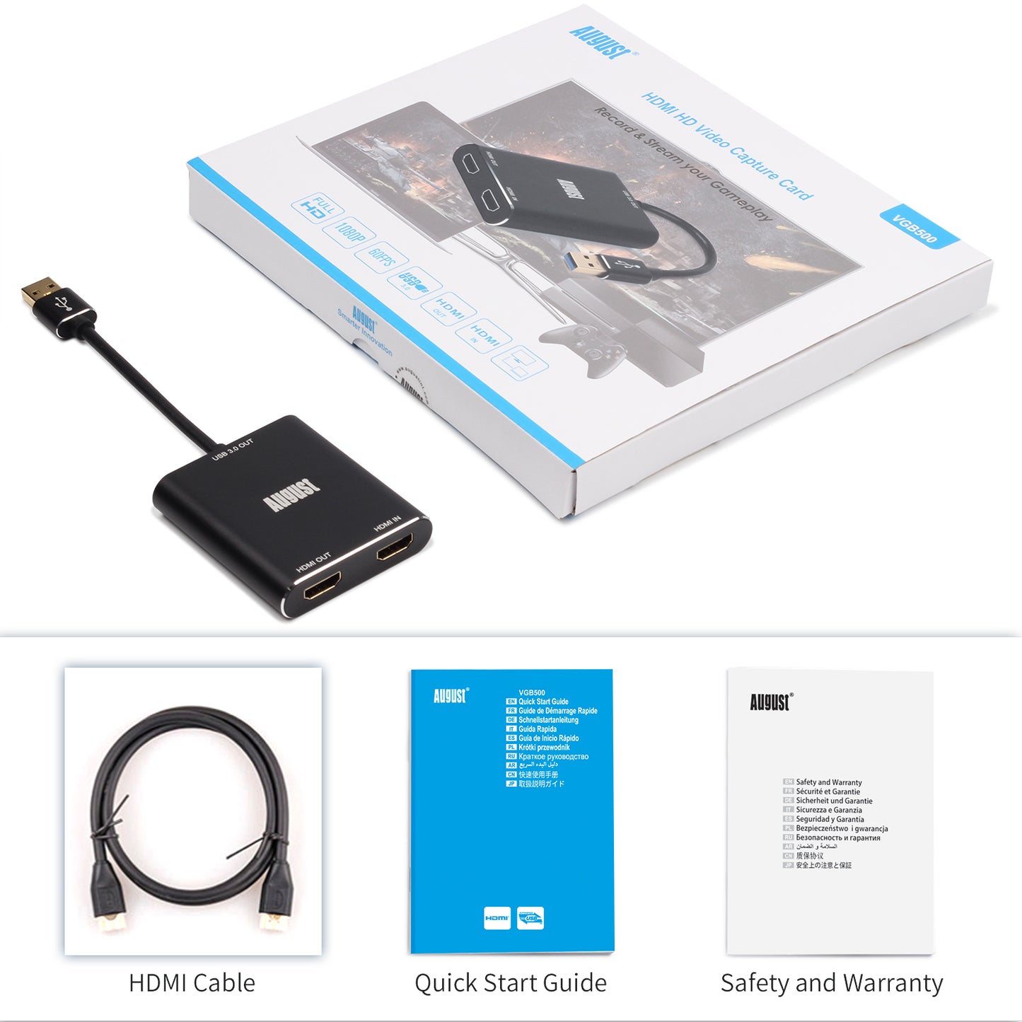 Externe USB Video Game Console Capture Karte mit HDMI Passthrough Lag Free OBS - August VGB500