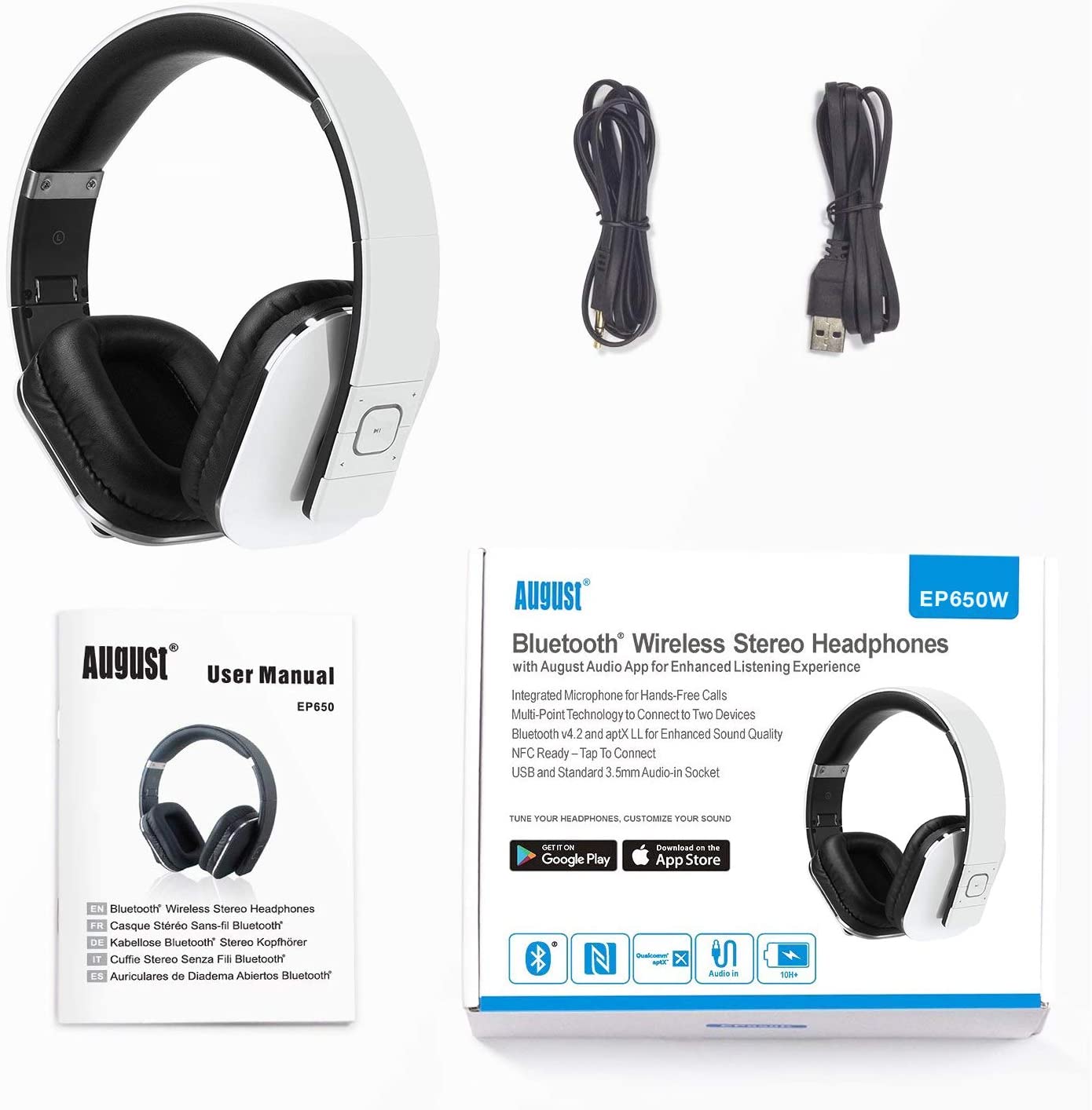 August EP650 - Bluetooth v4.2 NFC Kopfhörer mit aptX LL - Over-Ears mit individuellem Sound - Daffodil Germany GmbH