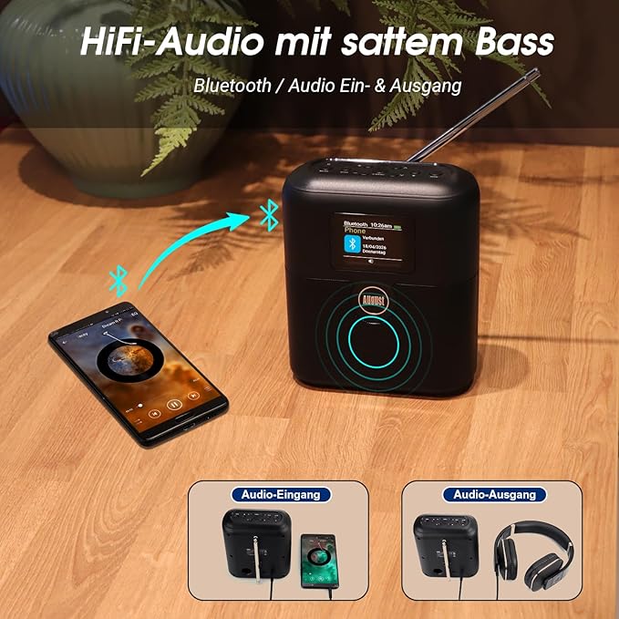 Tragbarer Akku DAB FM Radio Bluetooth Lautsprecher LCD Bildschirm - August MB330
