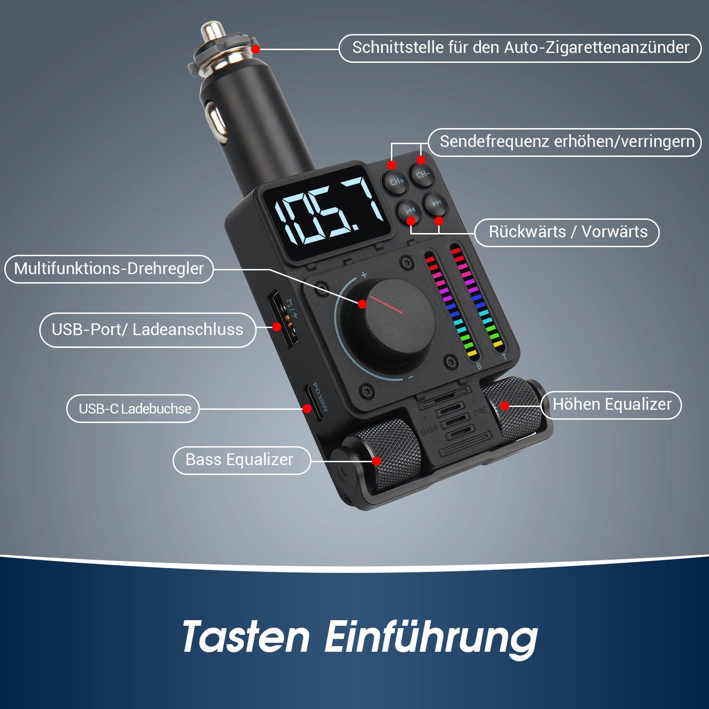 Kabelloser Bluetooth Audiosender für das Auto FM MP3 USB Player - August CR235B