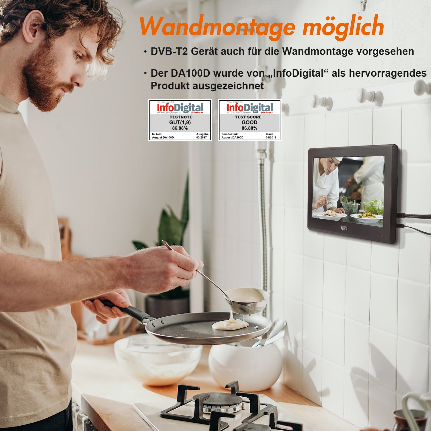 [B-Ware] Tragbarer 10" DVB-T2 Fernseher HD HDMI USB MPEG4 H.265 - August DA100D