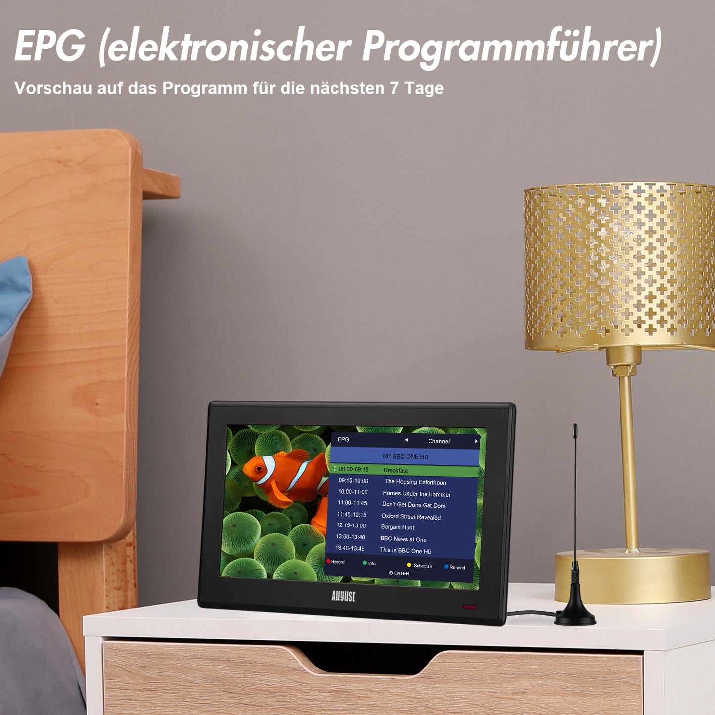 Tragbarer 10" DVB-T2 Fernseher HD HDMI USB MPEG4 H.265 - August DA100D