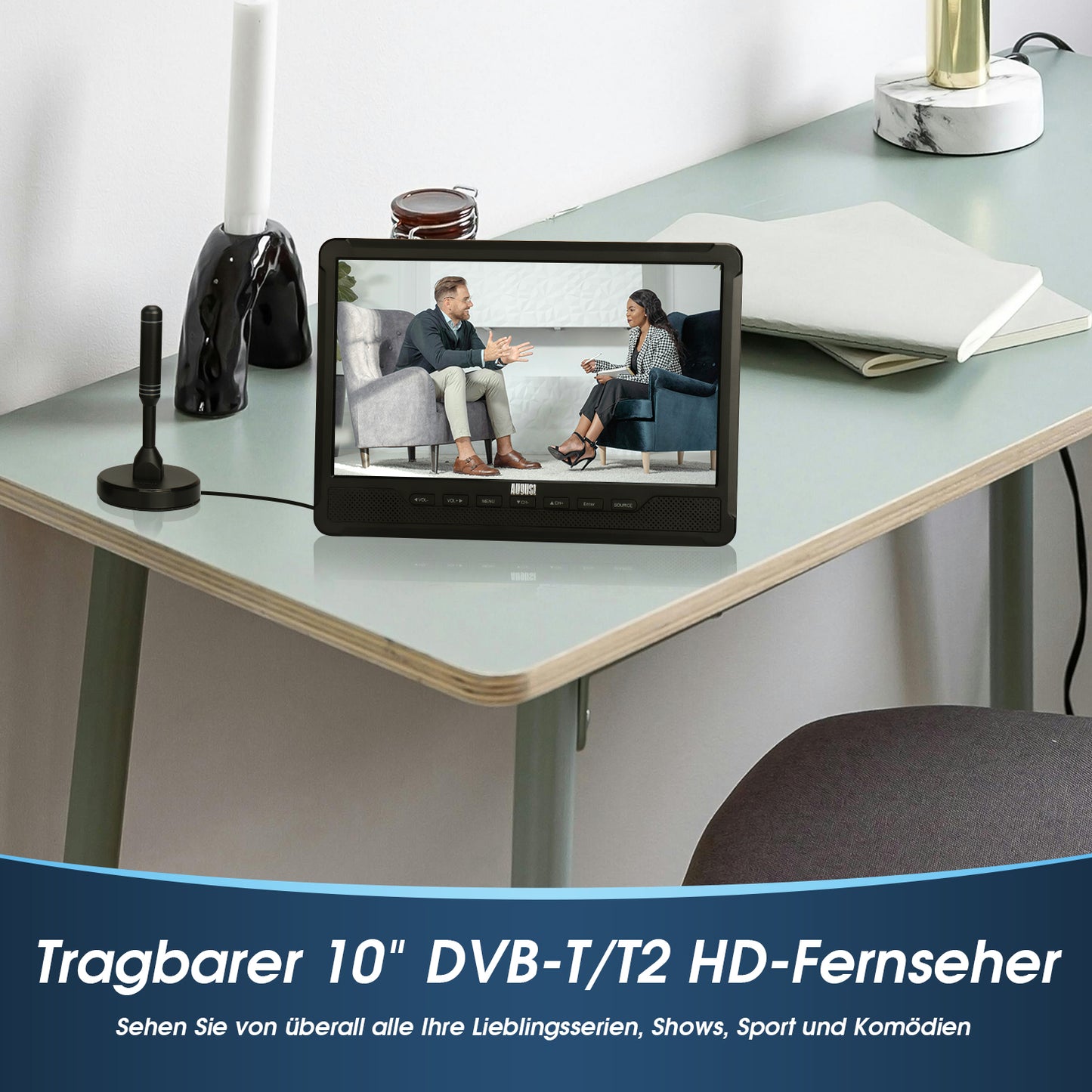 Tragbares 10“ TV DVD Spieler Wiederaufladbar DVB-T2 H.265 - August DA383D