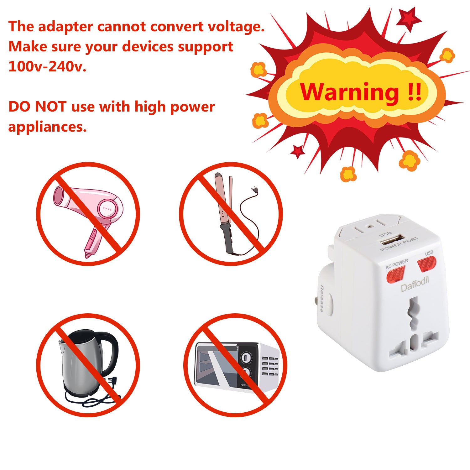 Weltreise Stromadapter Reiseadapter USB Anschluss UK EU AU US Universalstecker Daffodil WAP150