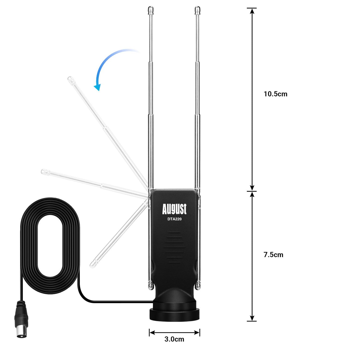 Tragbare DVB-T2 Teleskopantenne UHF M.265 Saugfuß - August DTA220