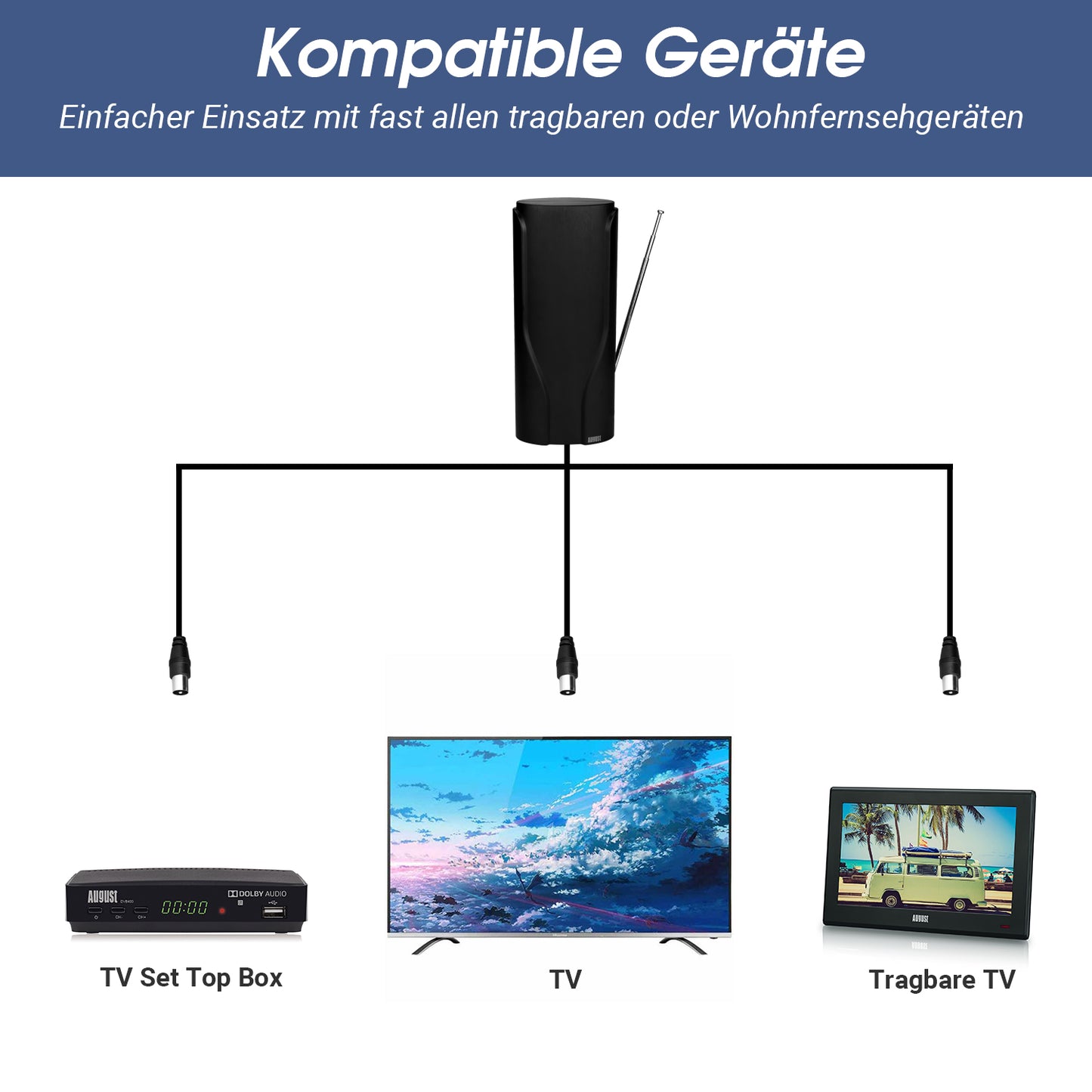 Tragbare Teleskop Innenantenne DVB-T2 UHF 8db High Gain - August DTA600