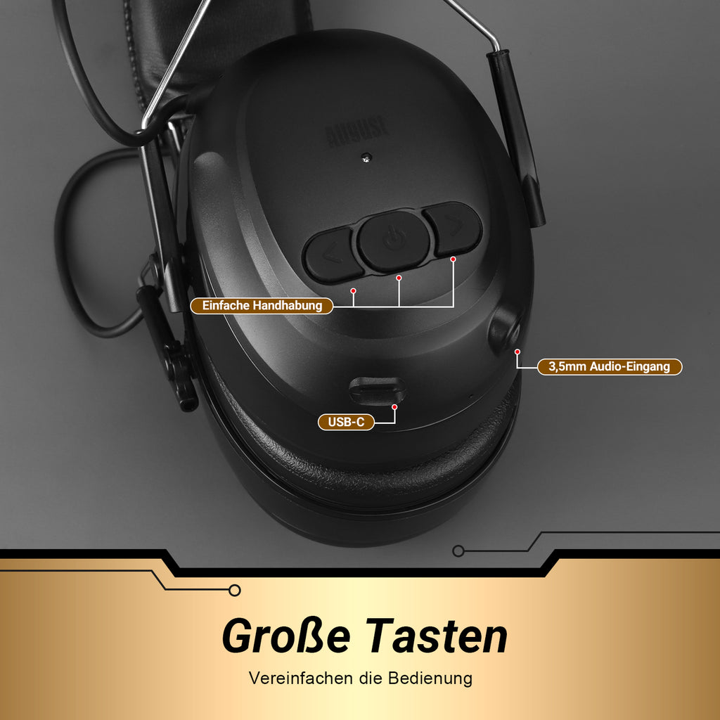 Wiederaufladbare Bluetooth Kopfhörer mit Geräuschreduzierendem Gehörschutz (ANC) – August EP120