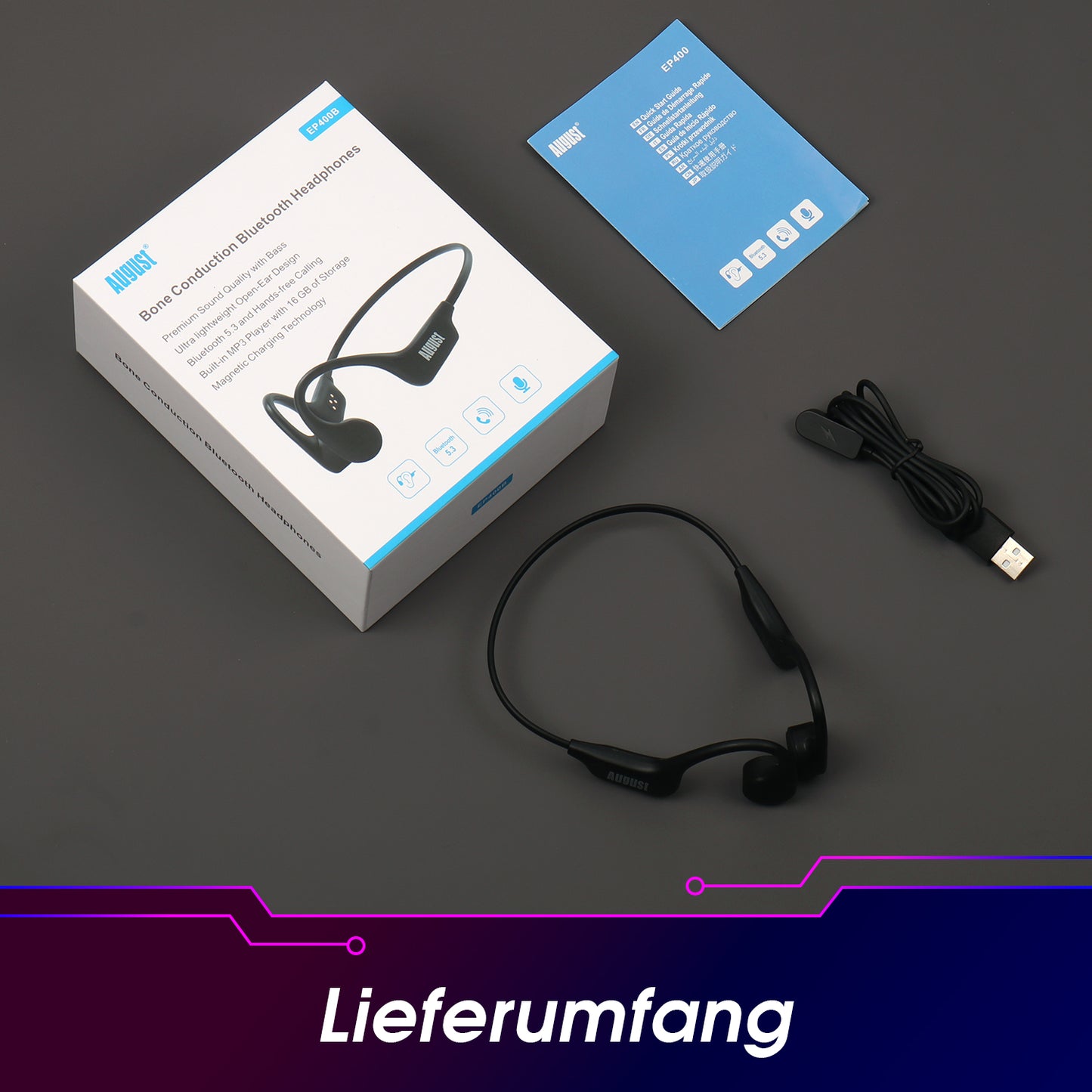 Open-Ear Knochenleitung Kopfhörer Bluetooth 16GB MP3-Spieler - August EP400