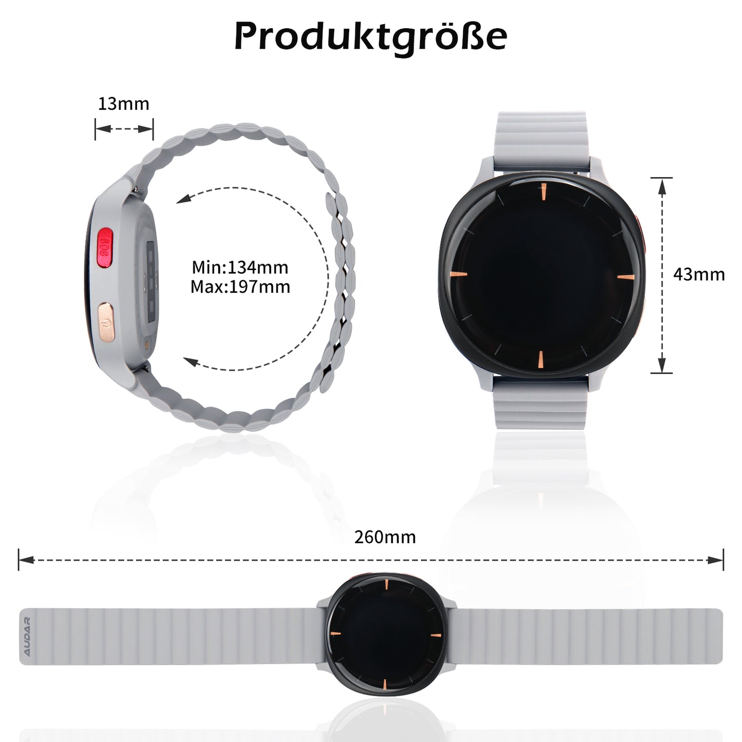 Gesundheitsmonitor Uhr 24/7 Lebenszeichen-Tracker mit Sturzerkennung & SOS-Auslöser - Audar E2