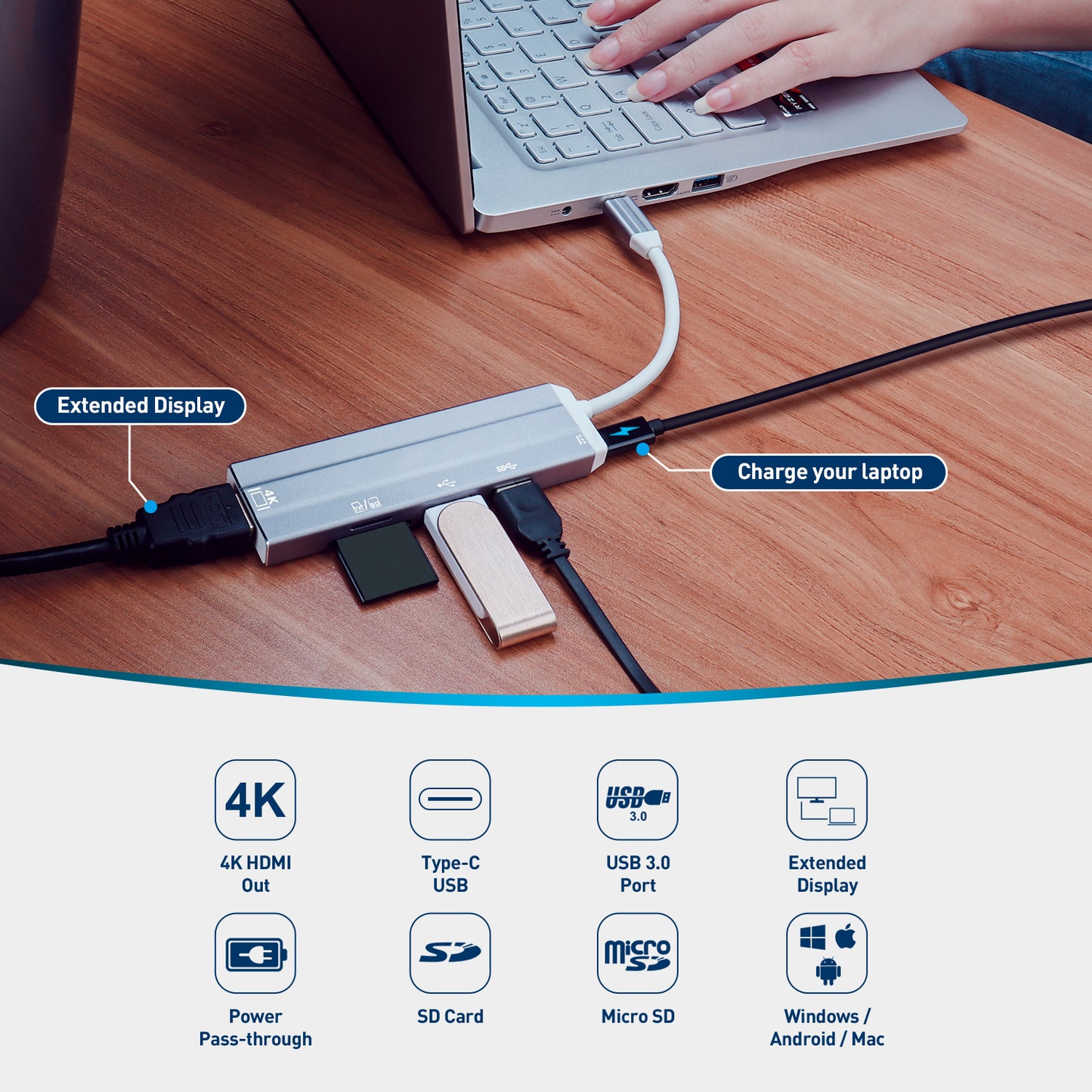 USB Durchschleifung HUB Adapter HDMI Datenübertragung - Daffodil HUB05