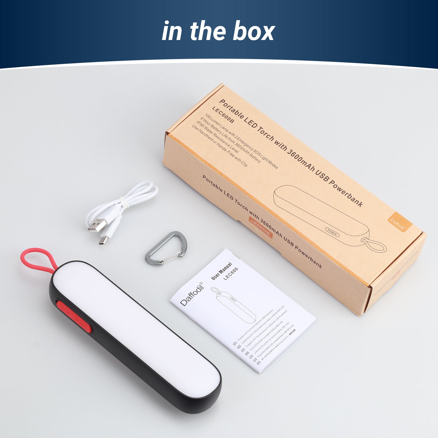 Wiederaufladbare LED Taschenlampe mit Rotlicht SOS-Modus & Camping Powerbank – LEC600