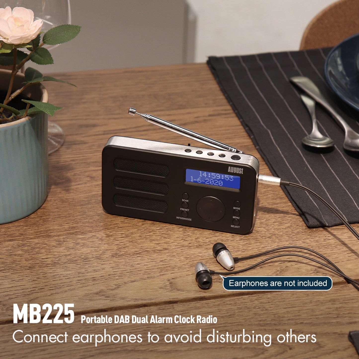 Tragbarers Radio DAB+ FM miniradio Uhr  Wiederaufladbar AUX - August MB225