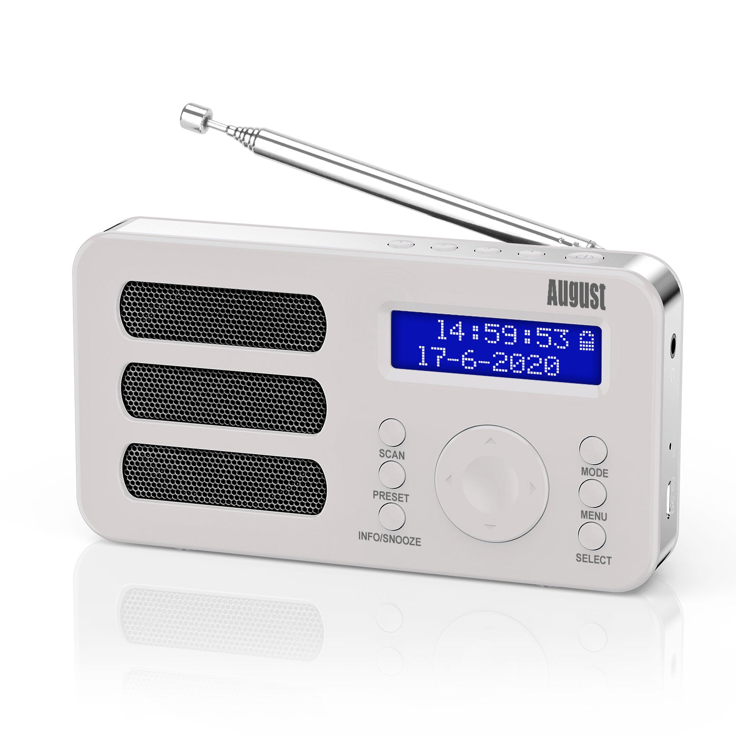 Tragbarers Radio DAB+ FM miniradio Uhr  Wiederaufladbar AUX - August MB225