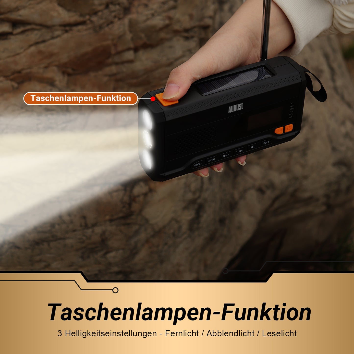 [B-Ware] Handkurbel DAB+ FM Radio Solar Wiederaufladbare Powerbank Bluetooth - August MB290