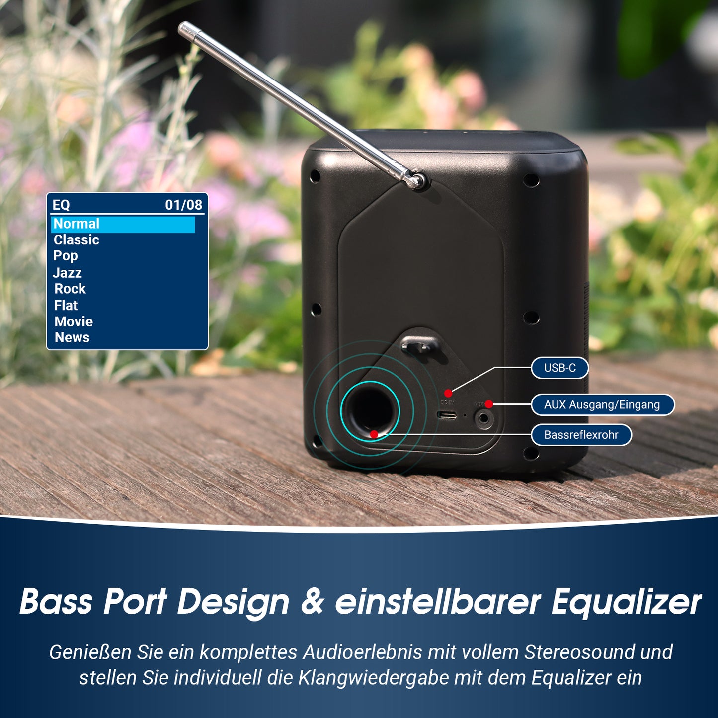 [B-Ware] Tragbarer Akku DAB FM Radio Bluetooth Lautsprecher LCD Bildschirm - August MB330