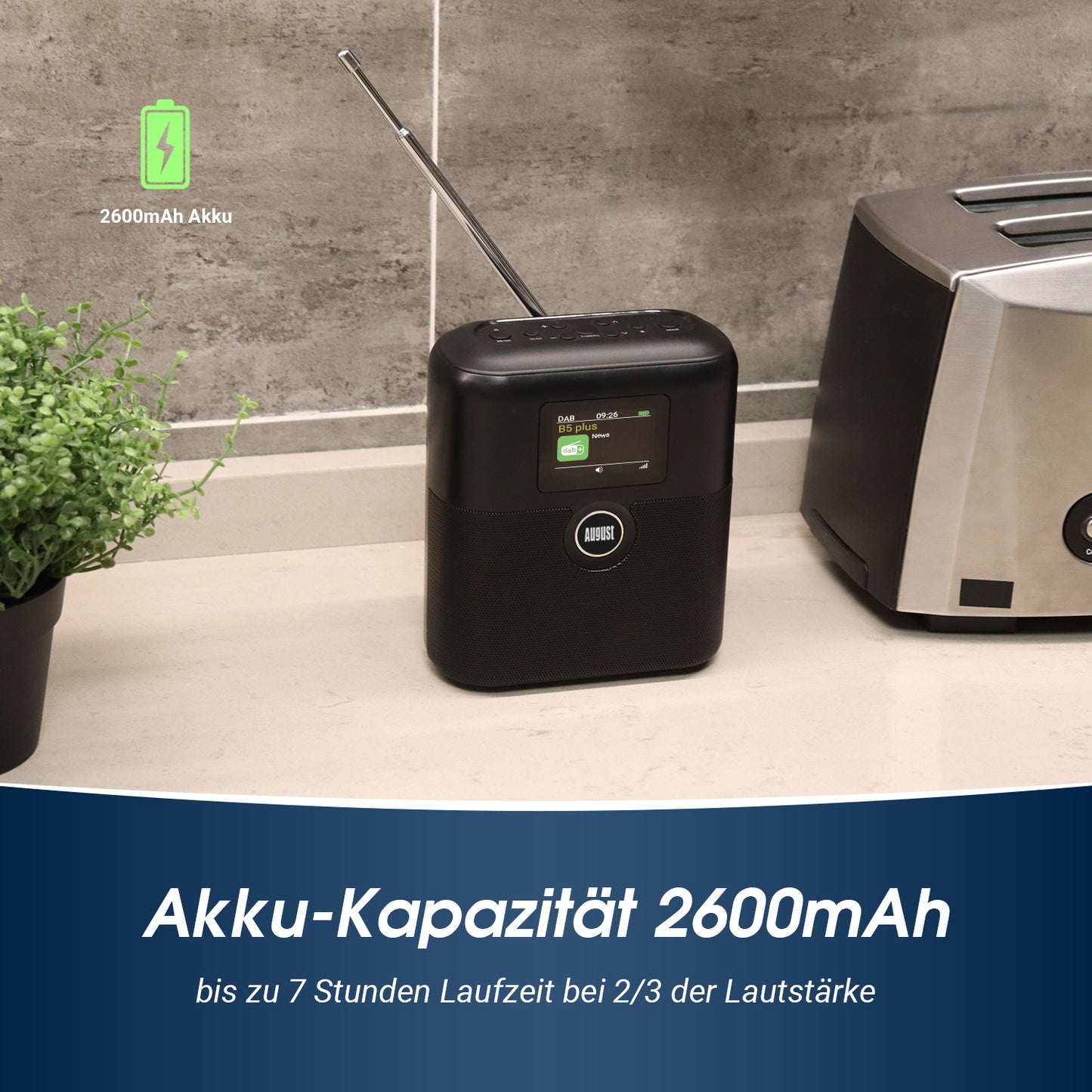 Tragbarer Akku DAB FM Radio Bluetooth Lautsprecher LCD Bildschirm - August MB330