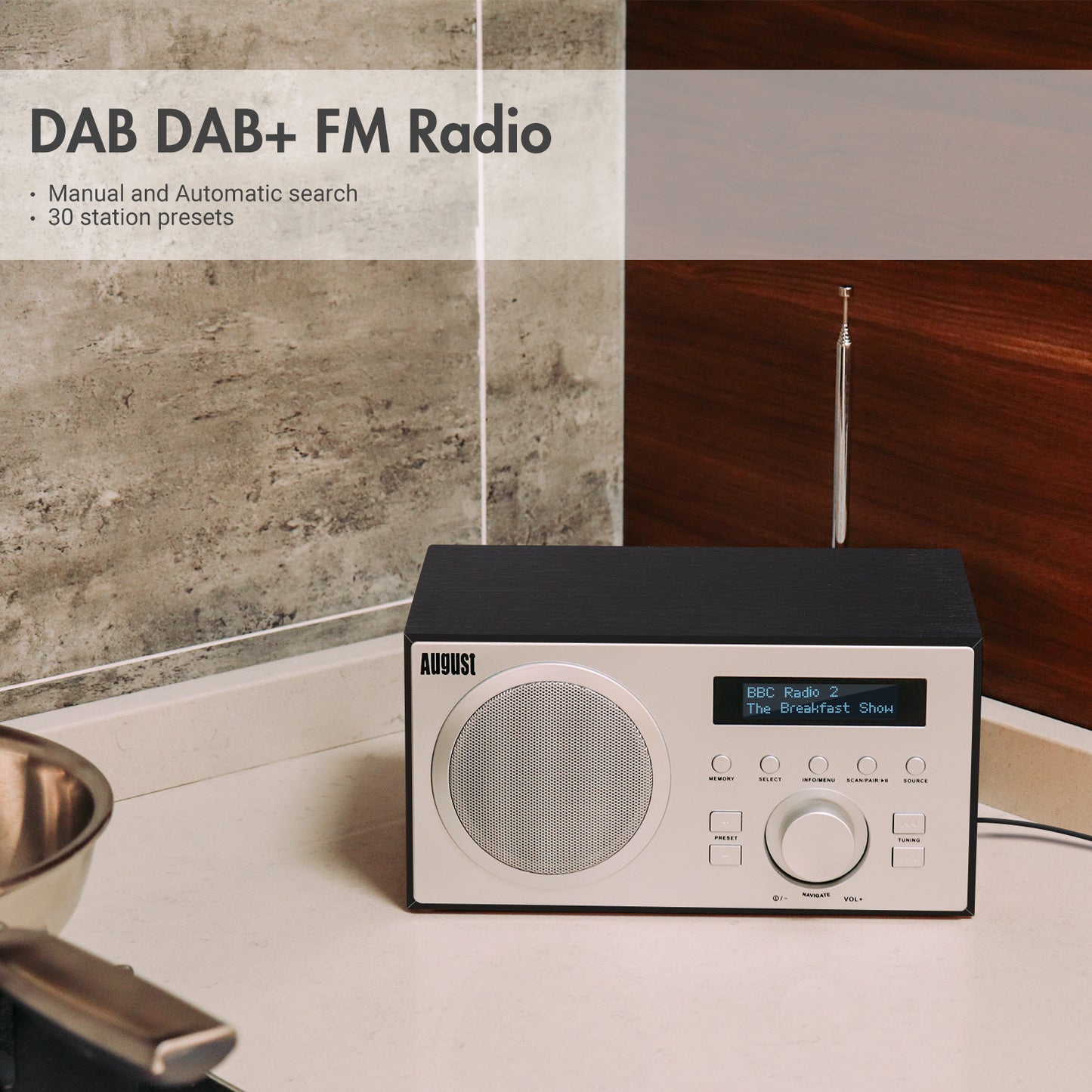 [B-Ware] Radiowecker DAB+ FM UKW Bluetooth Netzbetrieb Lautsprecher USB - August MB420