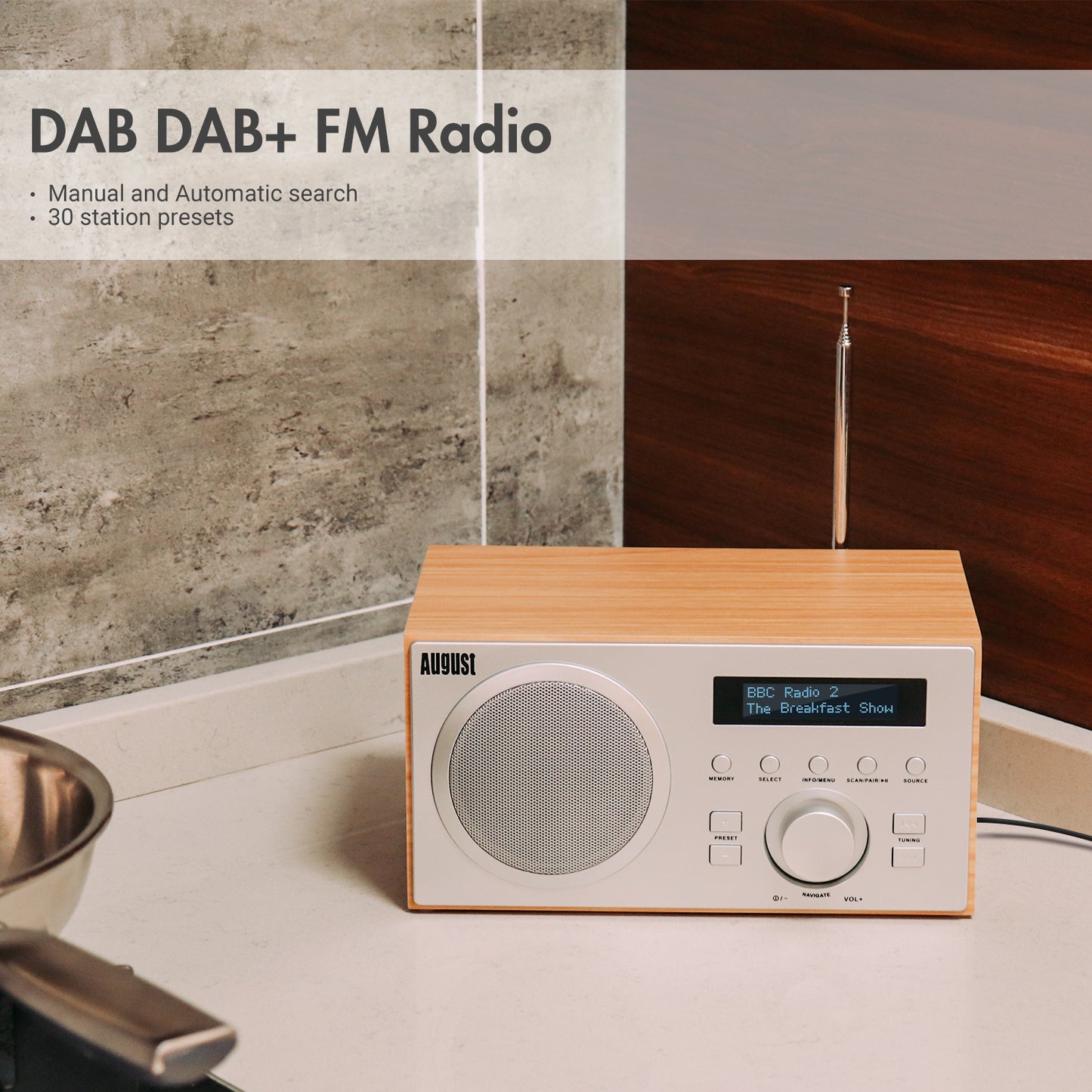 [B-Ware] Radiowecker DAB+ FM UKW Bluetooth Netzbetrieb Lautsprecher USB - August MB420