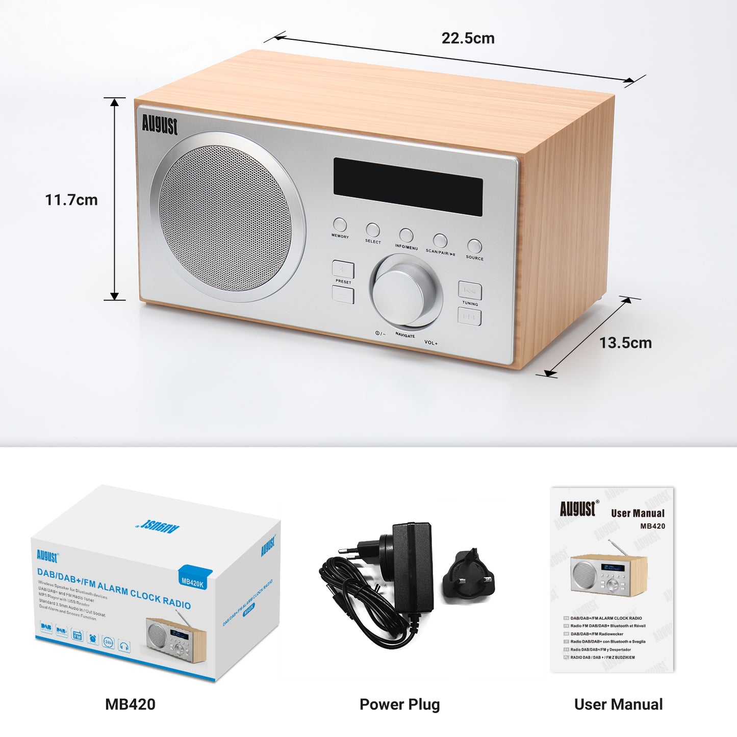 Radiowecker DAB+ FM UKW Bluetooth Netzbetrieb Lautsprecher USB - August MB420