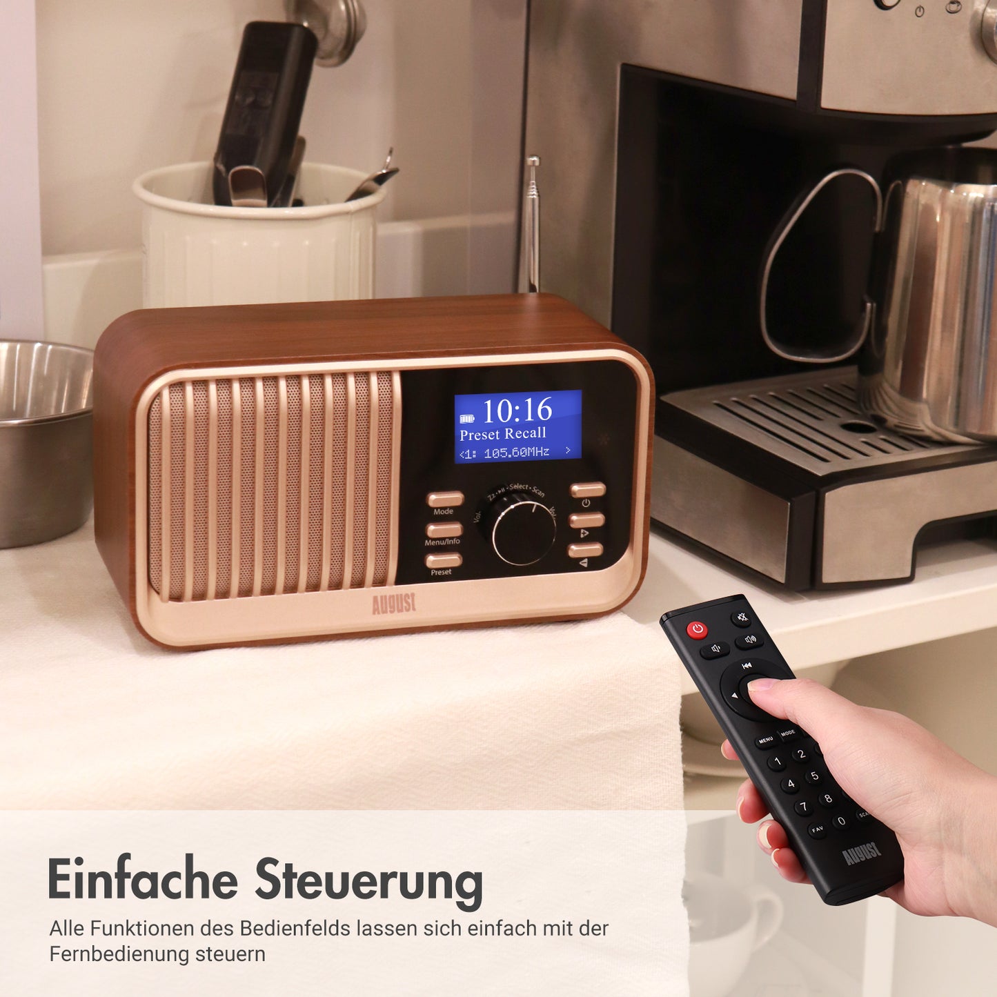 Retro Wiederaufladbare DAB UKW Radio Bluetooth USB Fernbedienung - August MB450