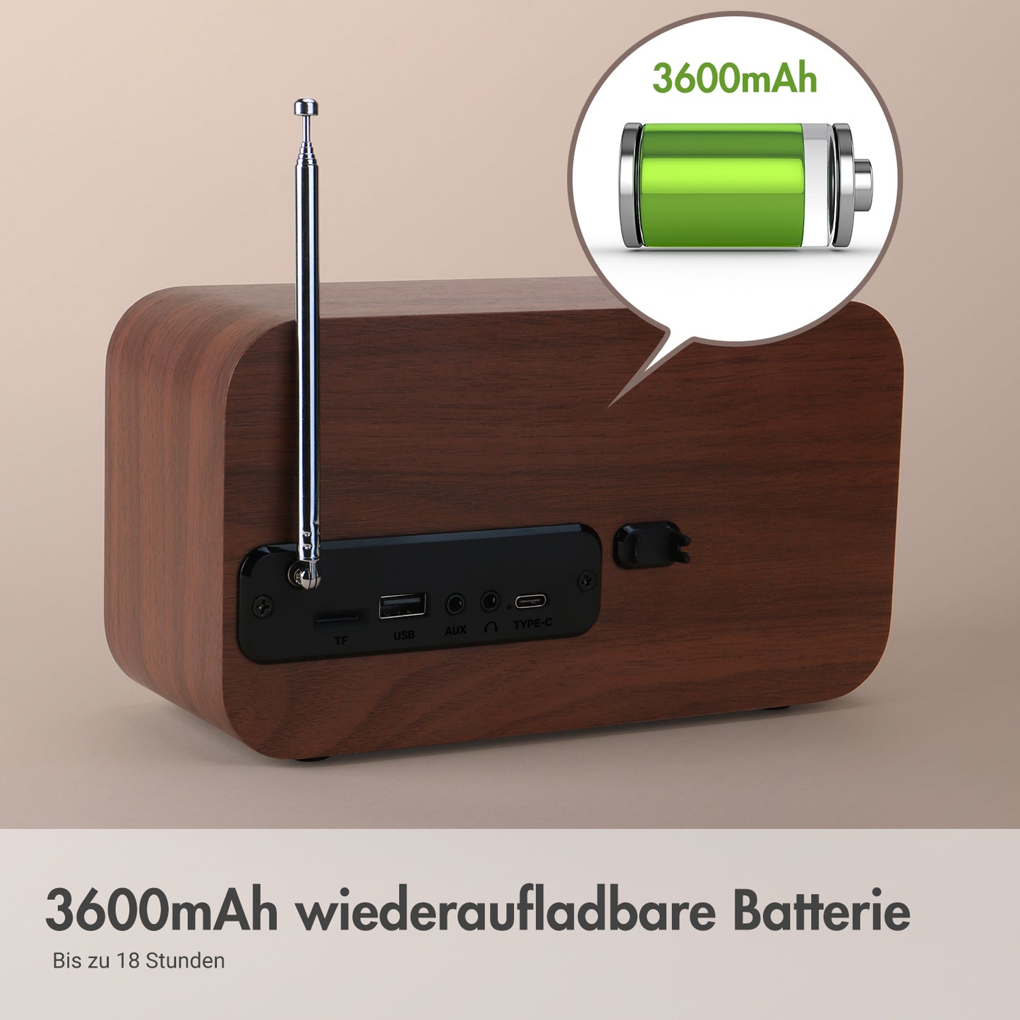 [B-Ware] Retro Wiederaufladbare DAB UKW Radio Bluetooth USB Fernbedienung - August MB450