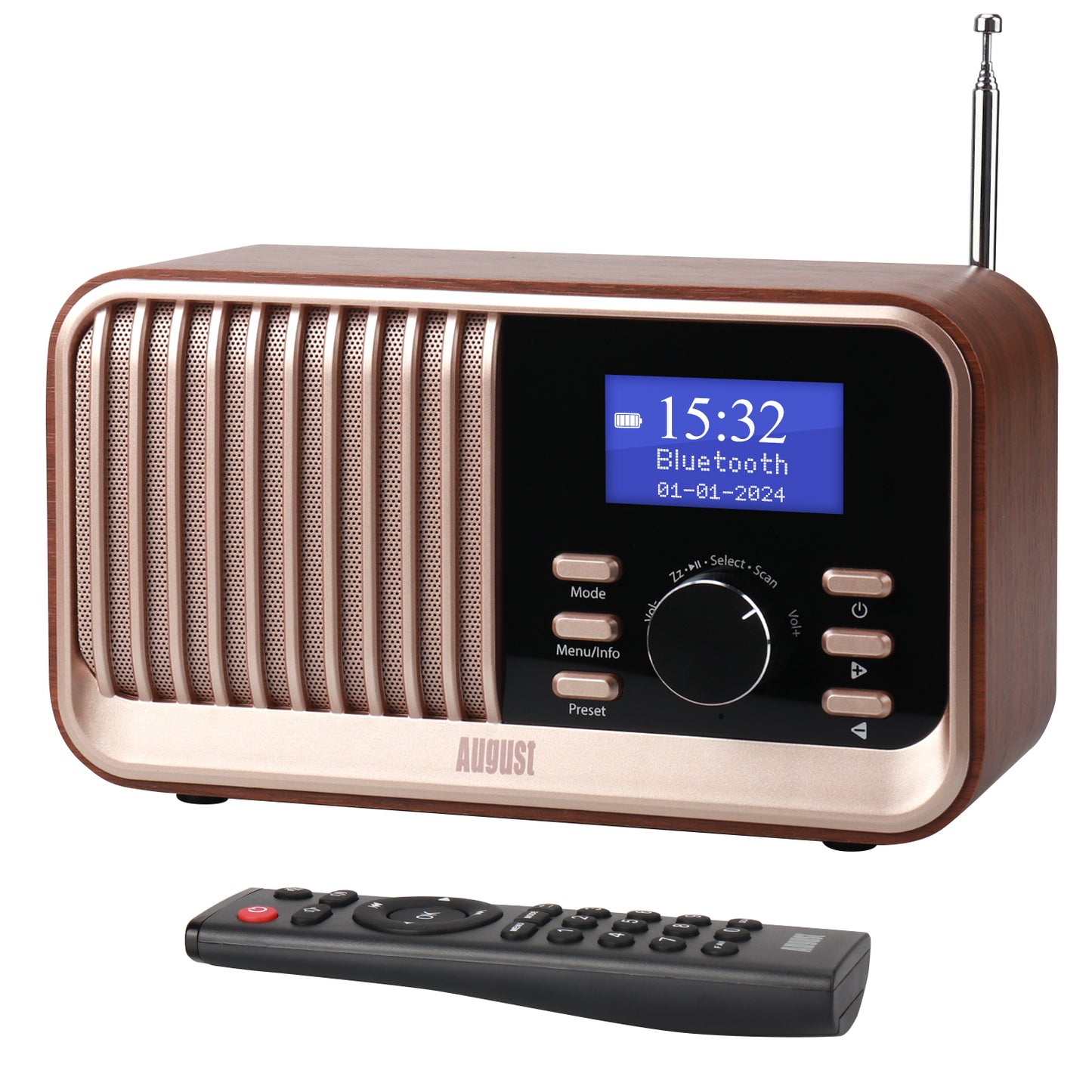 [B-Ware] Retro Wiederaufladbare DAB UKW Radio Bluetooth USB Fernbedienung - August MB450