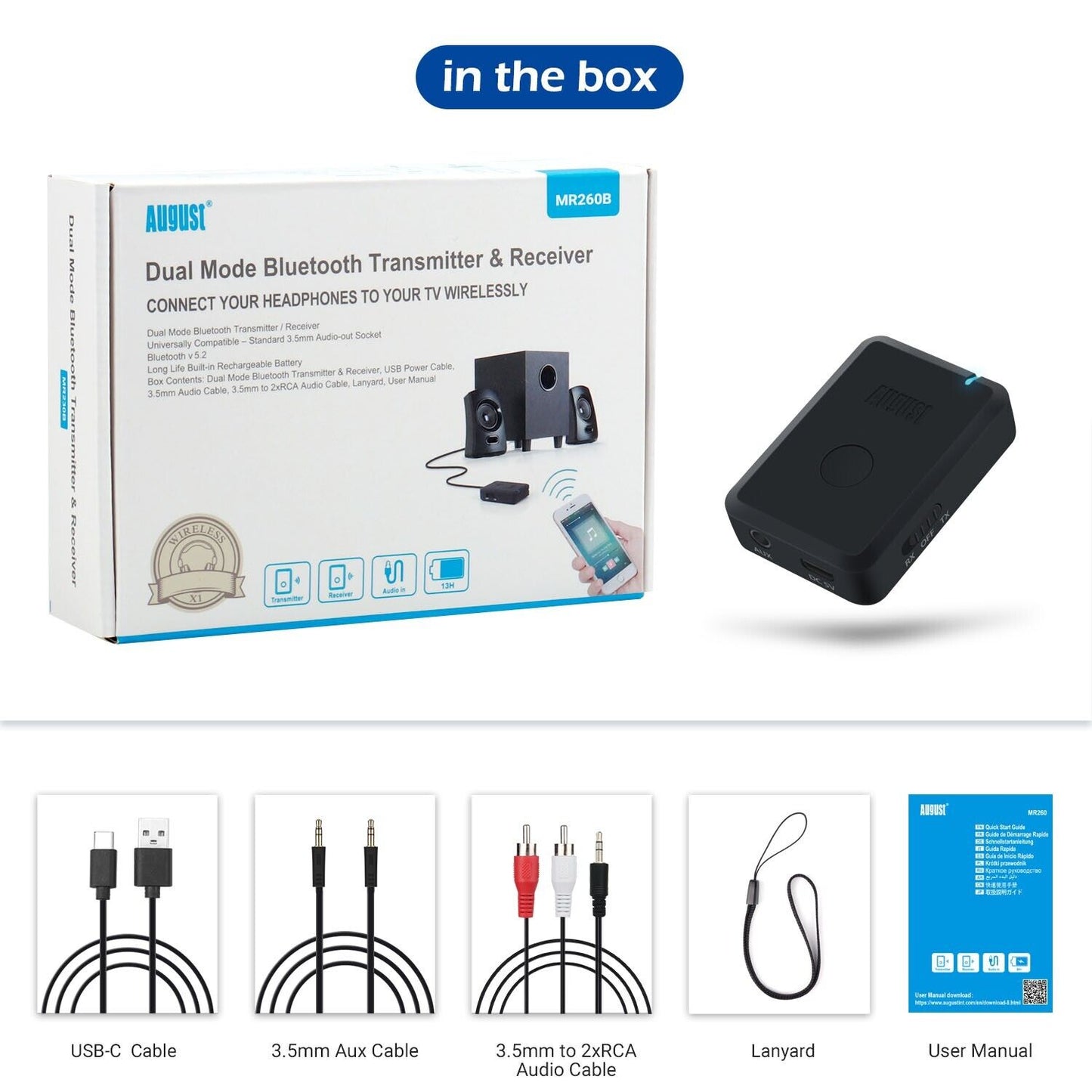 Bluetooth Audio Sender und Empfänger 2in1 BT5.2 - August MR260