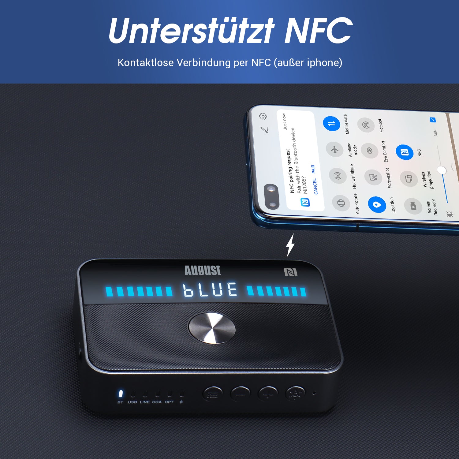 Bluetooth-Audio-Sender und Empfänger mit USB-Wiedergabe - August MR285