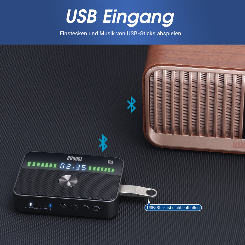 Bluetooth-Audio-Sender und Empfänger mit USB-Wiedergabe - August MR285