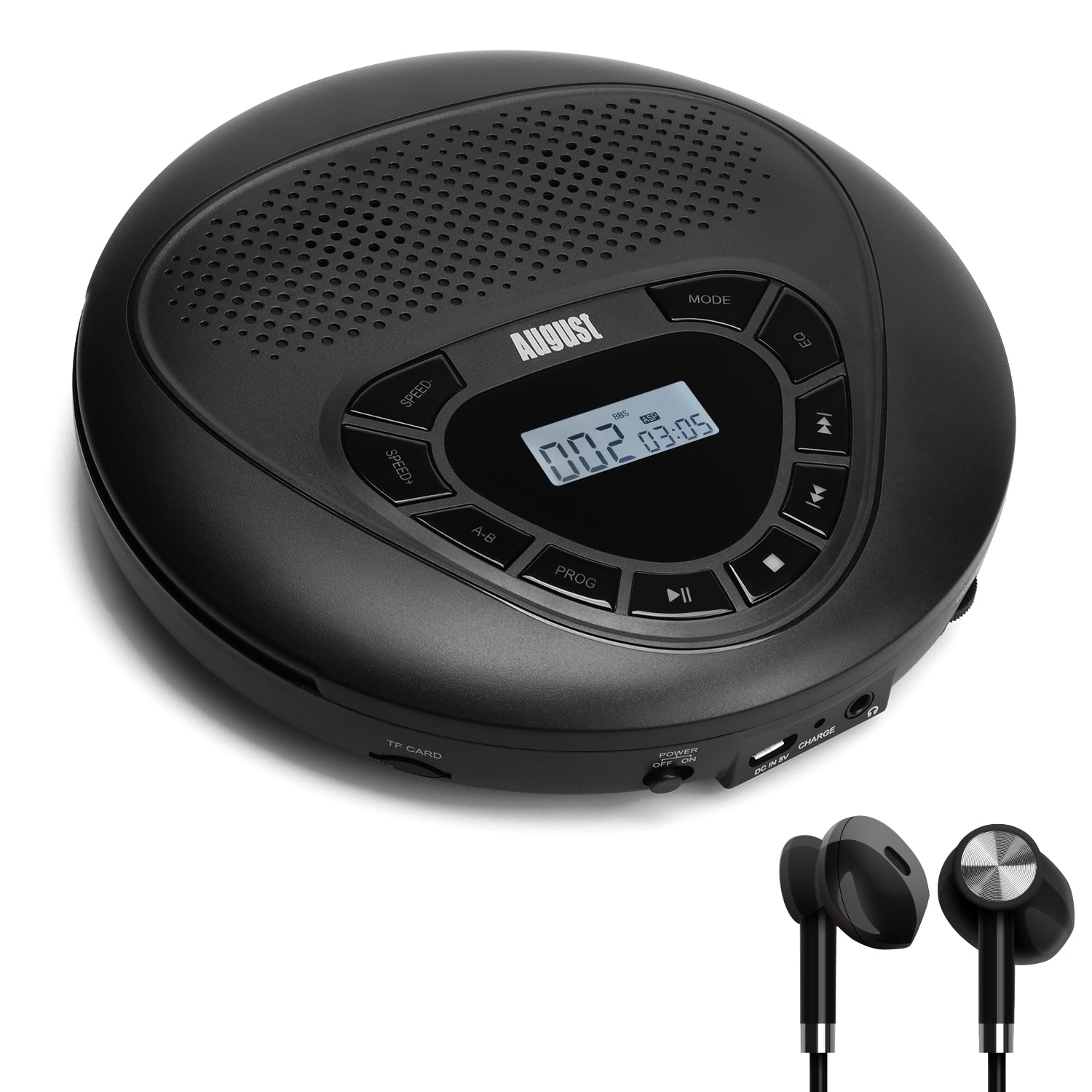 Tragbarer, wiederaufladbarer MP3-Player mit integrierten Lautsprechern und AUX-Anschluss – August SE10