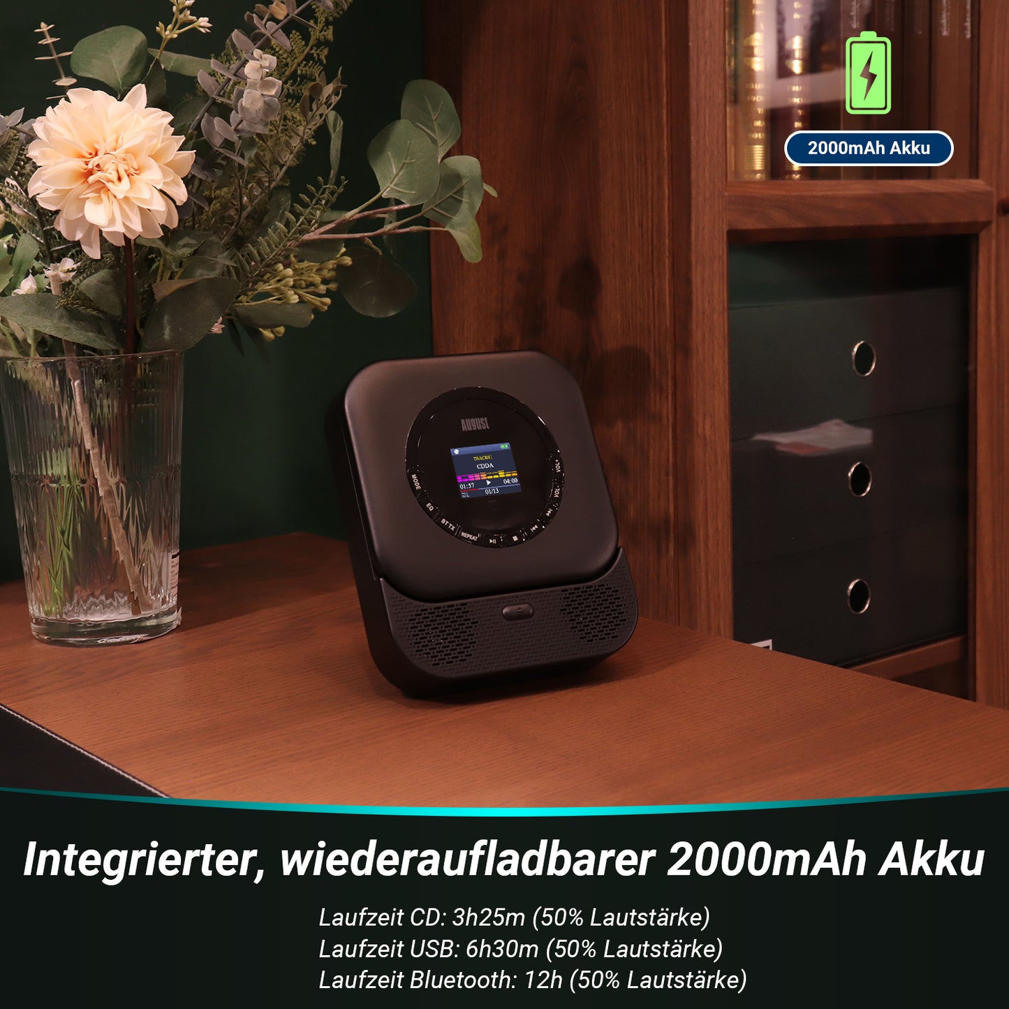 Tragbarer Musik-CD-Player mit Bluetooth und MP3-USB-Anschluss sowie integriertem Lautsprecher SE15