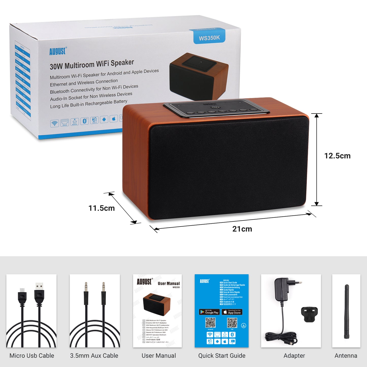 [B-Ware] Tragbares Bluetooth WiFi Radio Stereo Multiroom App Steuerung - August WS350K