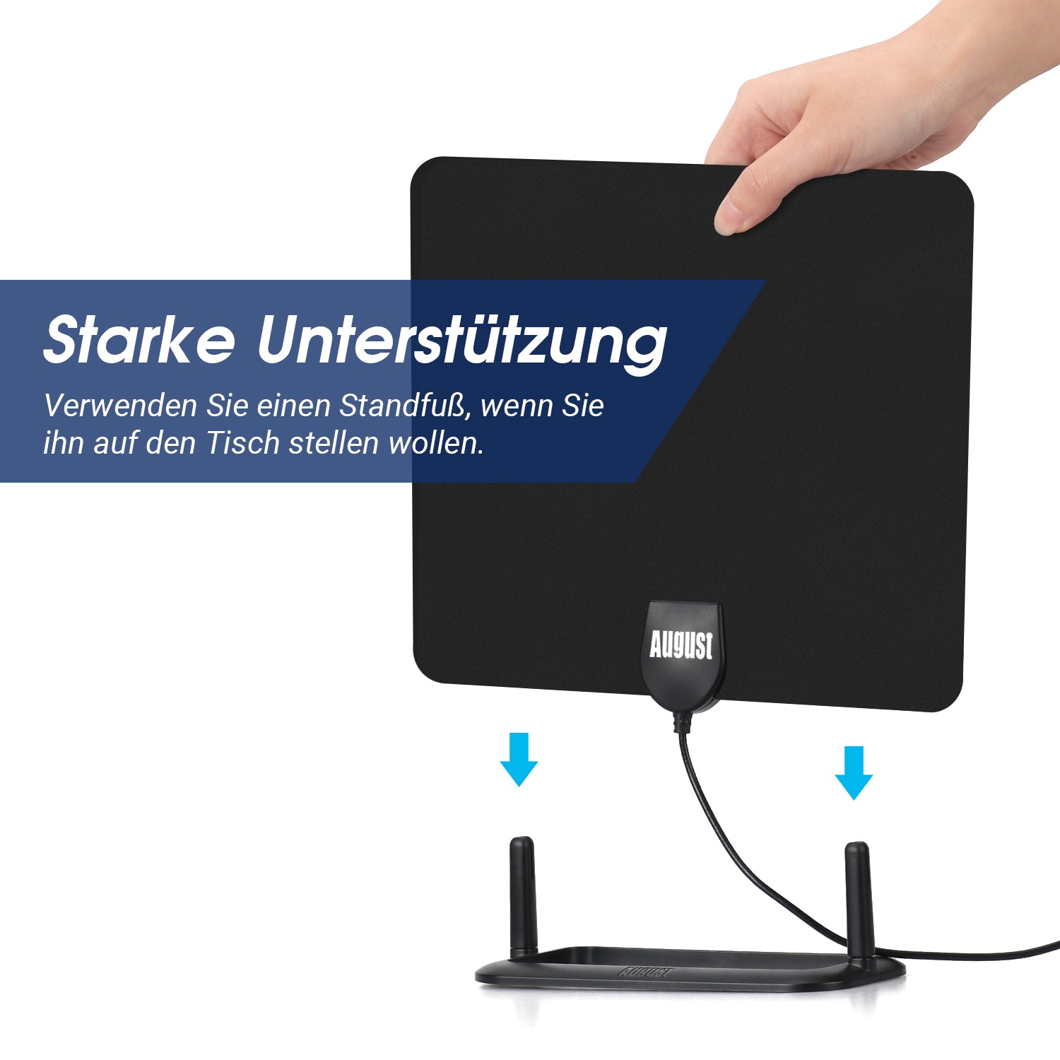 August DTA450 - DVB-T/DVB-T2 HD-Antenne - 5dB Leistungsstarke Zimmerantenne für digitales terrestrisches HD-TV mit Standfuß - Daffodil Germany GmbH