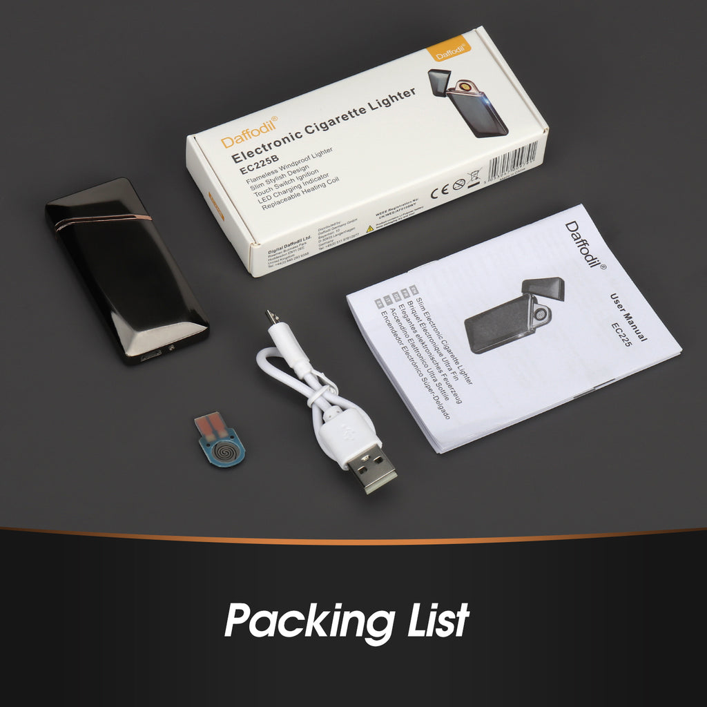 Daffodil EC225 USB-Feuerzeug, winddichtes Feuerzeug mit elektrischer Touch-Steuerung, aufladbar über USB, geeignet für Zigaretten, Kerzen oder Outdoor-Aktivitäten usw., Geschenke für Freunde und Familie - Daffodil Germany GmbH