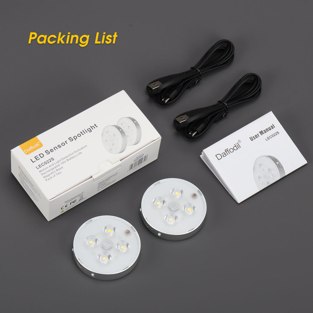 Doppelter wiederaufladbarer LED-Strahler mit Montionssensor Warm Yellow 300K Daffodil LEC022