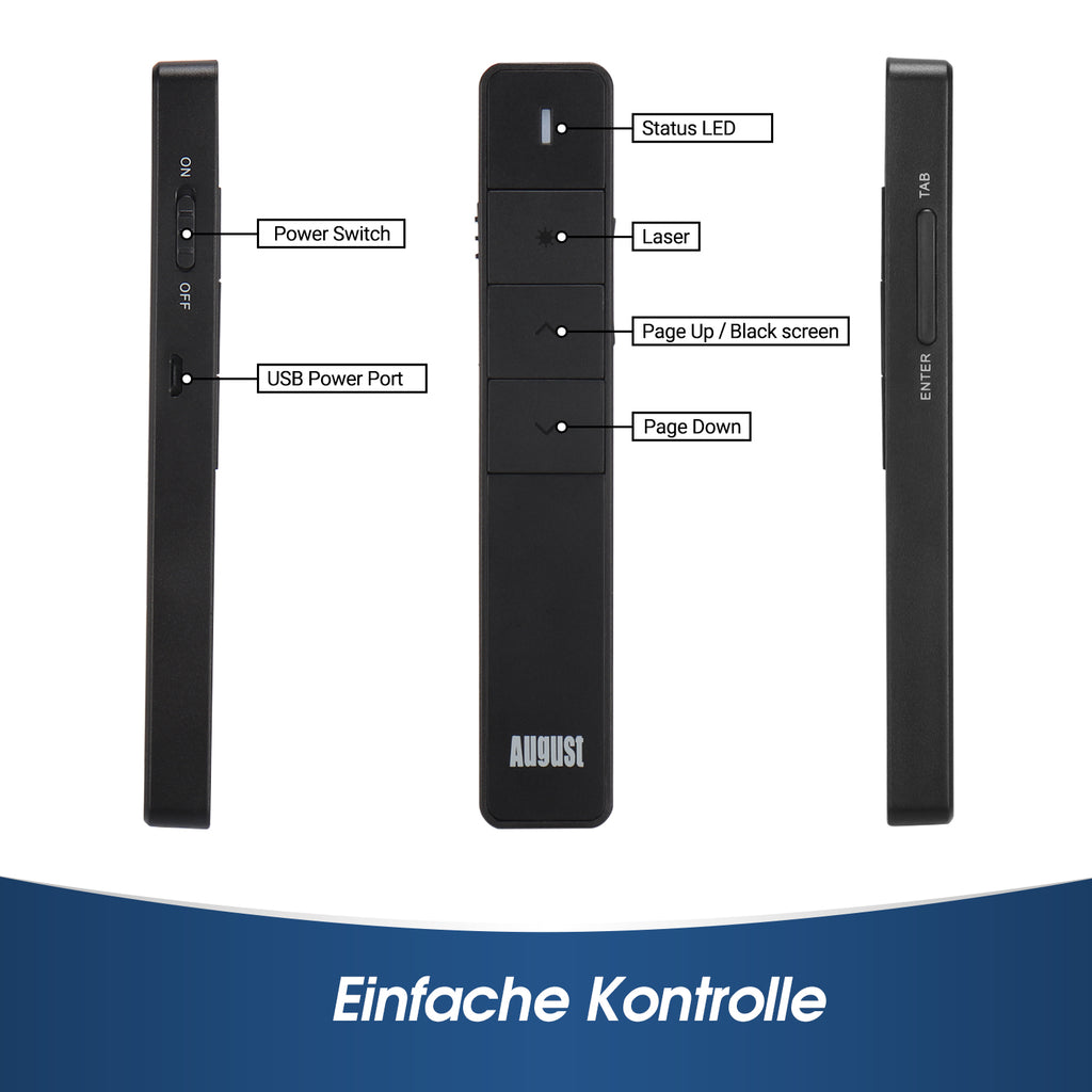 August LP210 - Schnurloser Presenter mit Laserpointer und integriertem Akku - Daffodil Germany GmbH