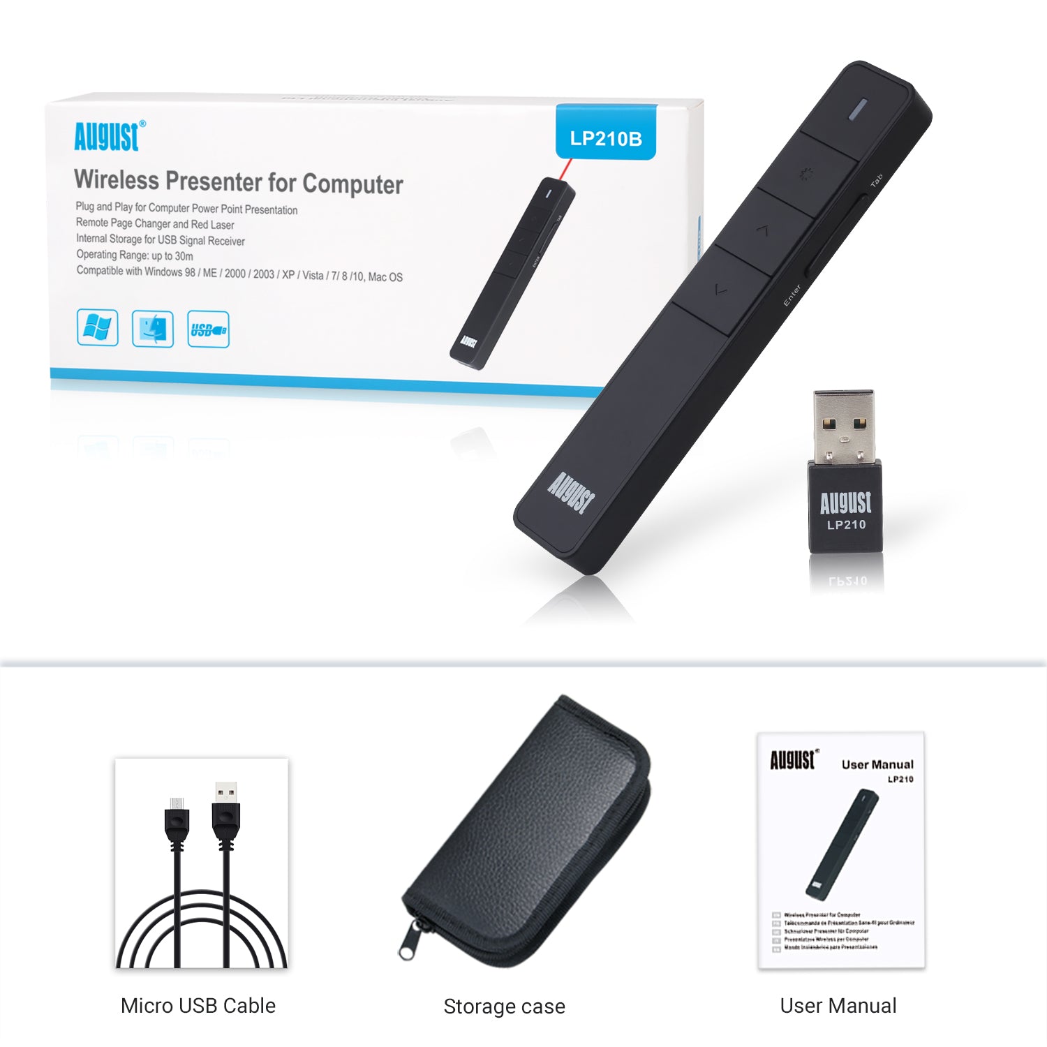 August LP210 - Schnurloser Presenter mit Laserpointer und integriertem Akku - Daffodil Germany GmbH