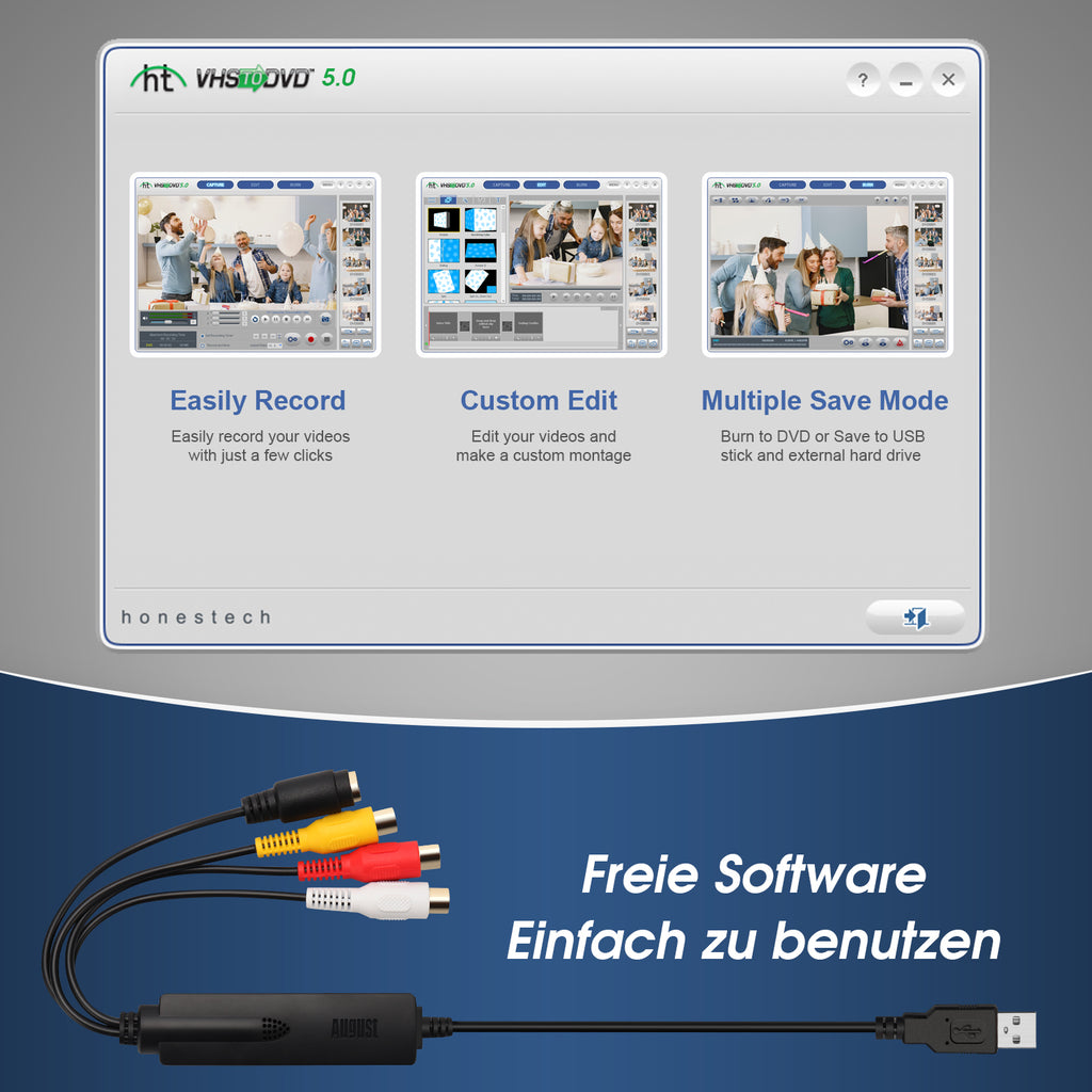 VHS zu Digital Konverter Video Capture - August VGB350 - Übertragen von VHS mini DV Hi8 DVD auf Computer - Daffodil Germany GmbH