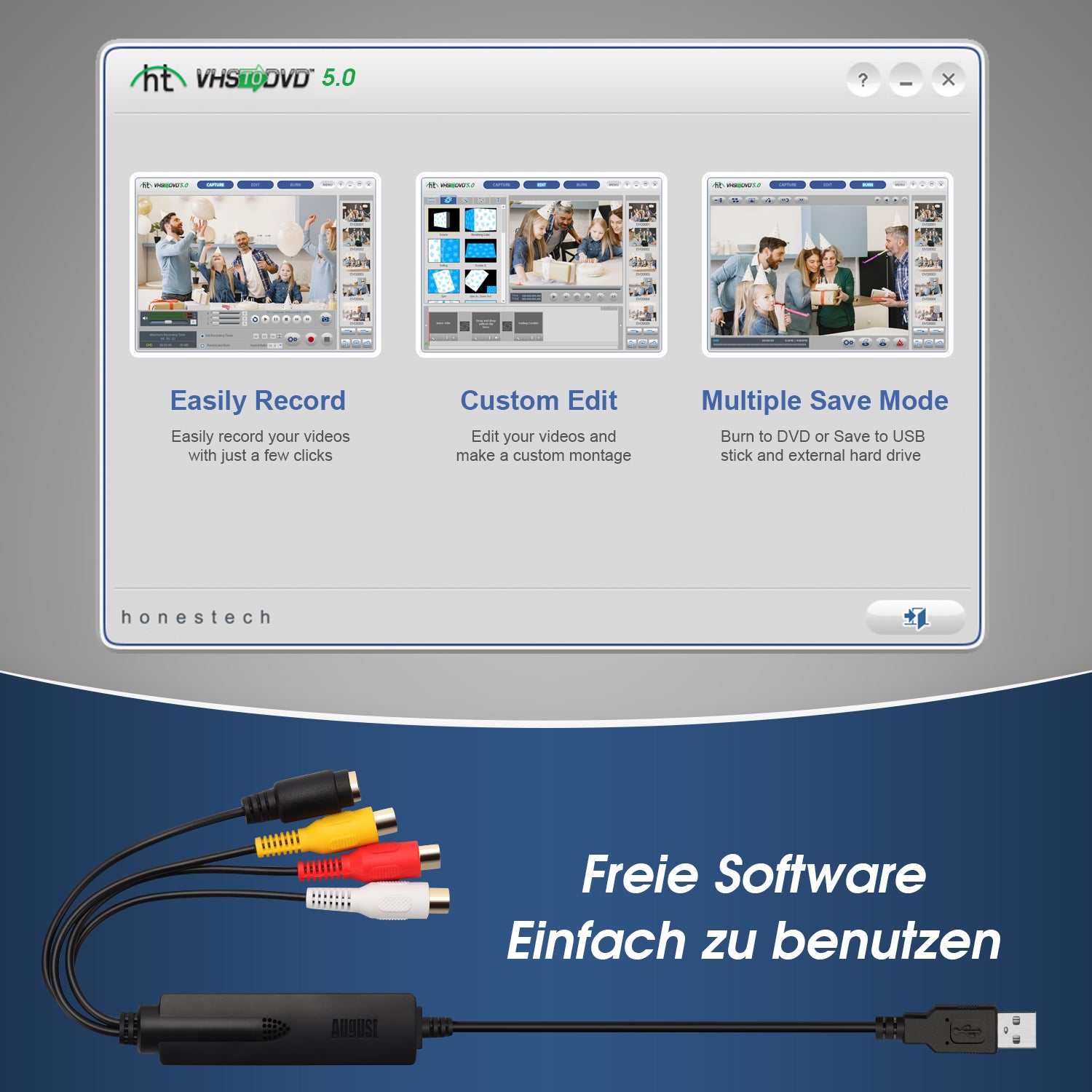 VHS zu Digital Konverter Video Capture - August VGB350 - Übertragen von VHS mini DV Hi8 DVD auf Computer - Daffodil Germany GmbH