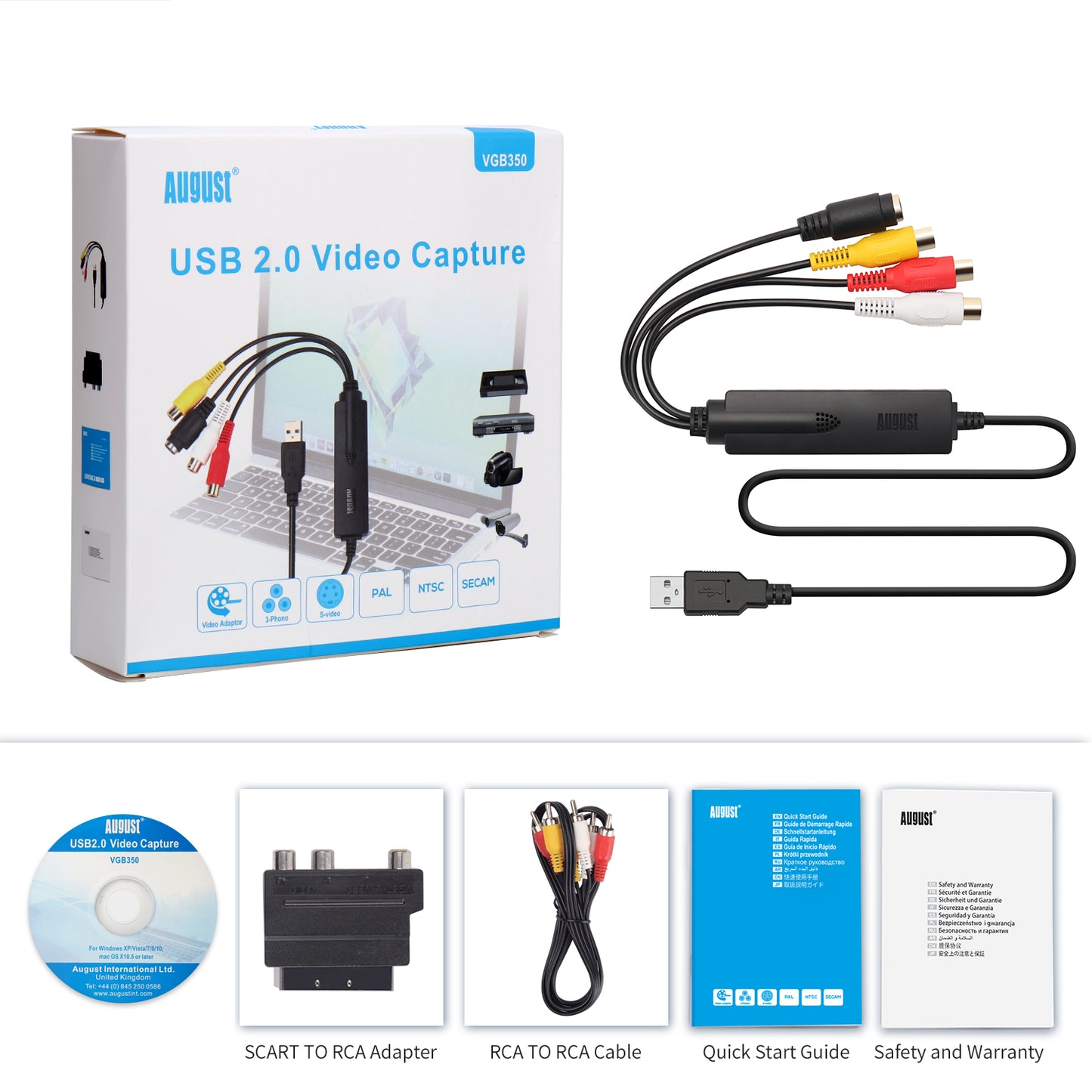 VHS zu Digital Konverter Video Capture - August VGB350 - Übertragen von VHS mini DV Hi8 DVD auf Computer - Daffodil Germany GmbH